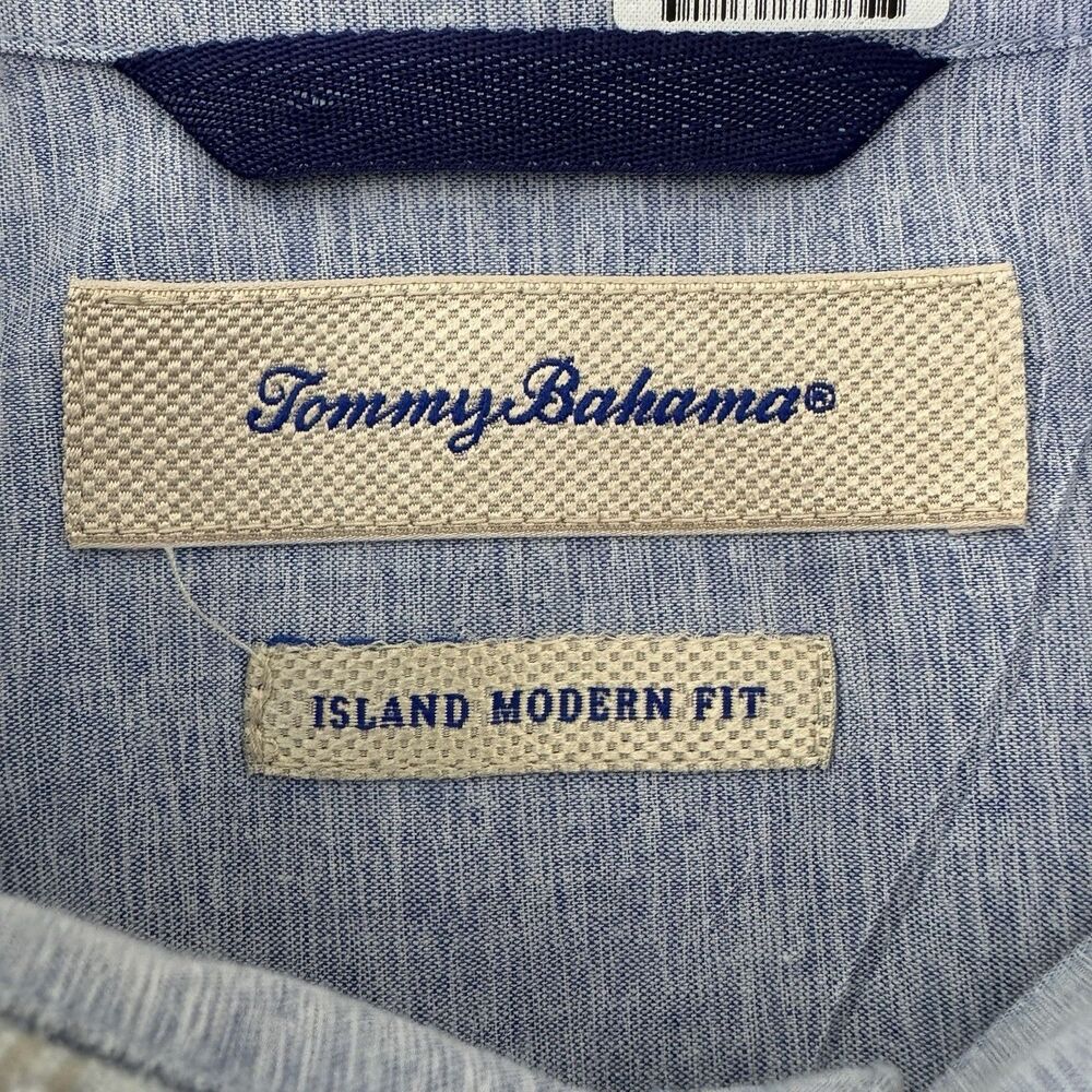 Tommy Bahama Island Modern Fit Shirt Men XXL White Tan Blue Stripe Linen Cotton - Picture 3 of 11